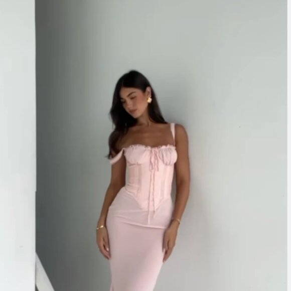 House of CB 'Syrah' Soft Peach Lace Back Mini Dress Light Pink Size XS - Picture 2 of 7